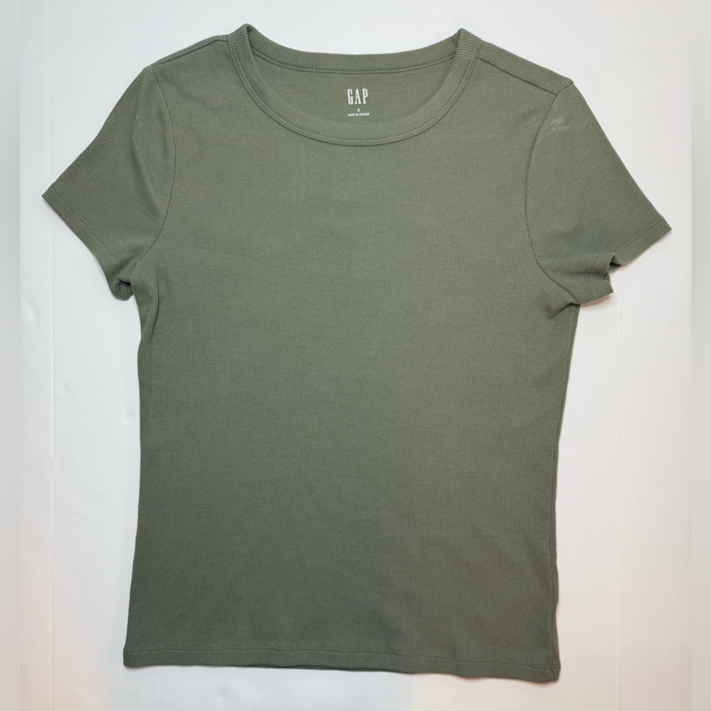 GAP Ribbed Crewneck T-Shirt Mesculine Green Short Sleeves Size S